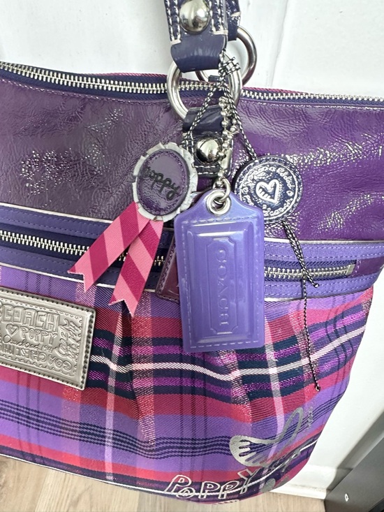 Coach Poppy Purple Tartan Plaid Tote - Picture 10 of 13